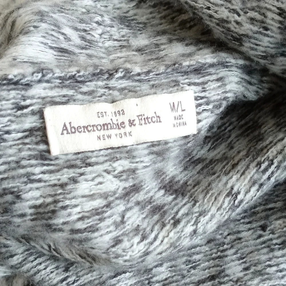 Abercrombie & Fitch Grey & Winter White Wool Nylon Open Long Sleeve Cardigan M/L - Picture 2 of 9